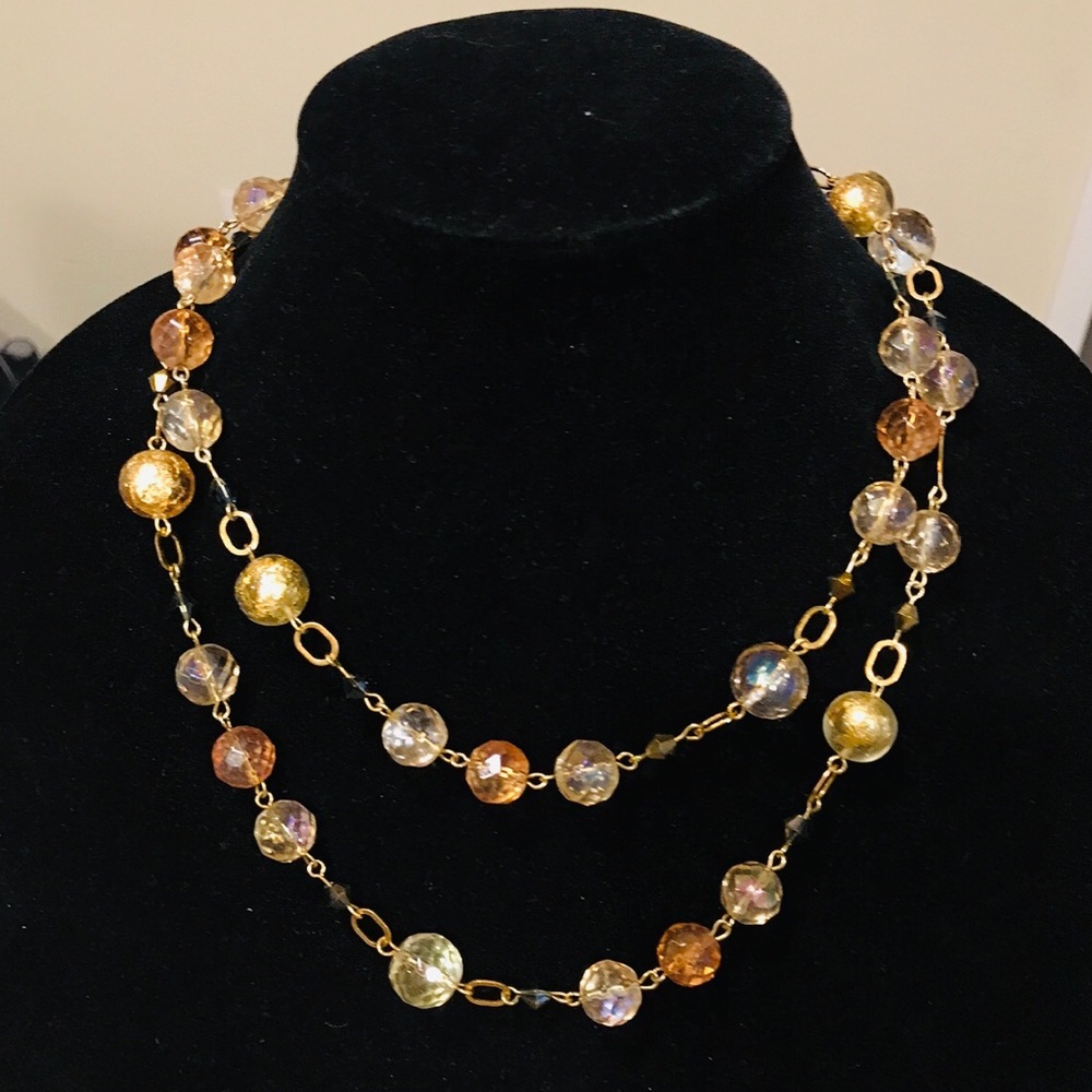 Long Beaded Statement Bib Necklace - image 1